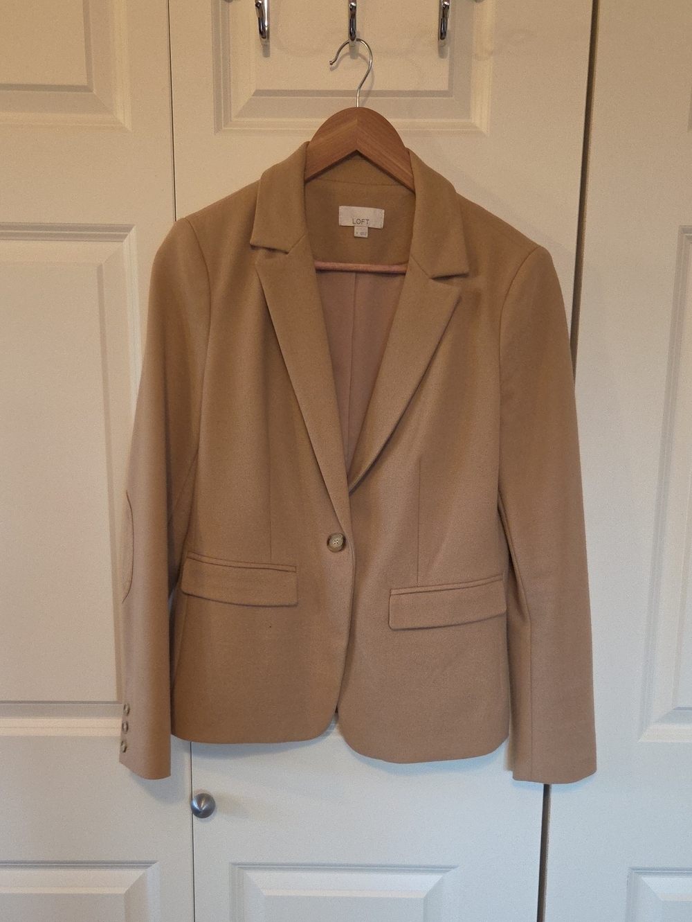 LOFT Camel Single-Button Tailored Blazer With Patch Sleeves